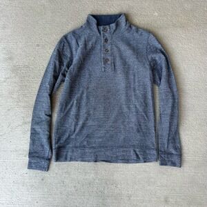 Marine Layer Men's 1/4 Button Mock Neck Henley Pullover Shirt Sz S Heather Navy